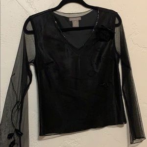 Kenar Sheer Mesh Long Sleeve Top